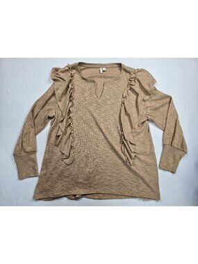 Cato Ruffled Detail Beige Long Sleeve Top 18/20 Womens Blouse